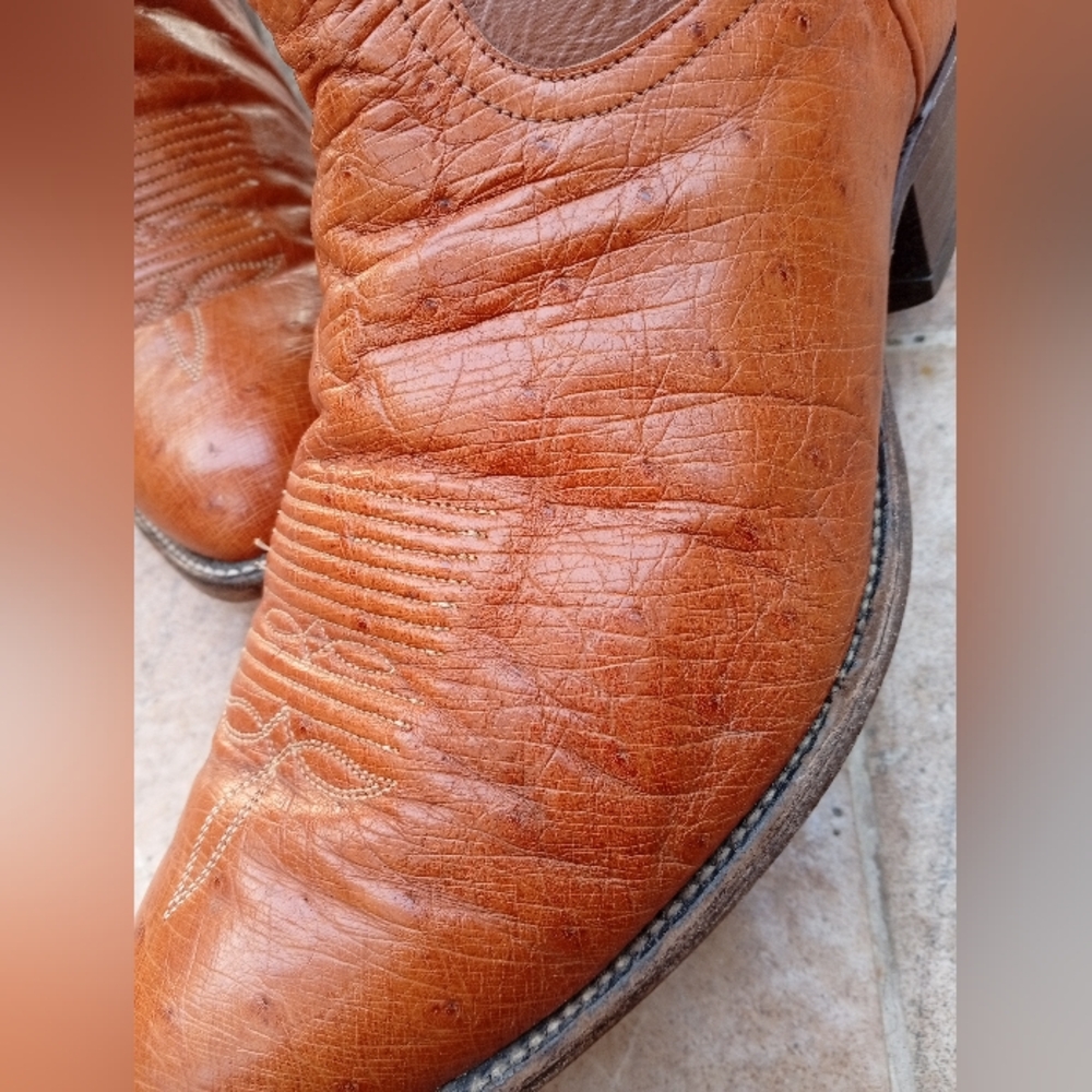 Tony Lama Smooth Ostrich Leather Cowboy Boots - Picture 3 of 9